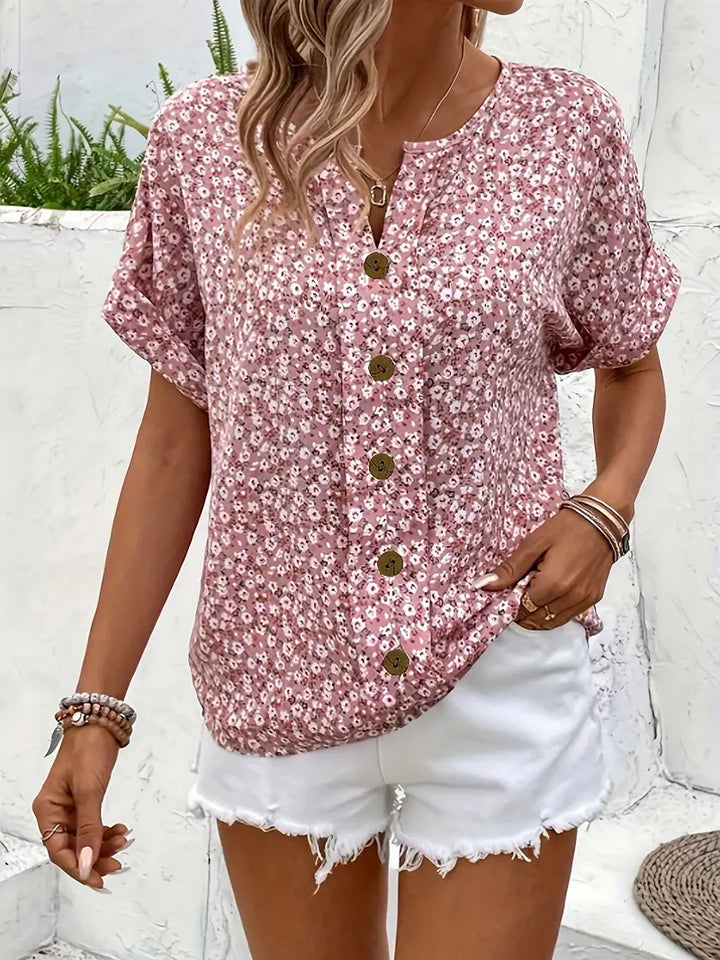 Annika | Ladies Summer Short Sleeve Blouse Top with Buttons