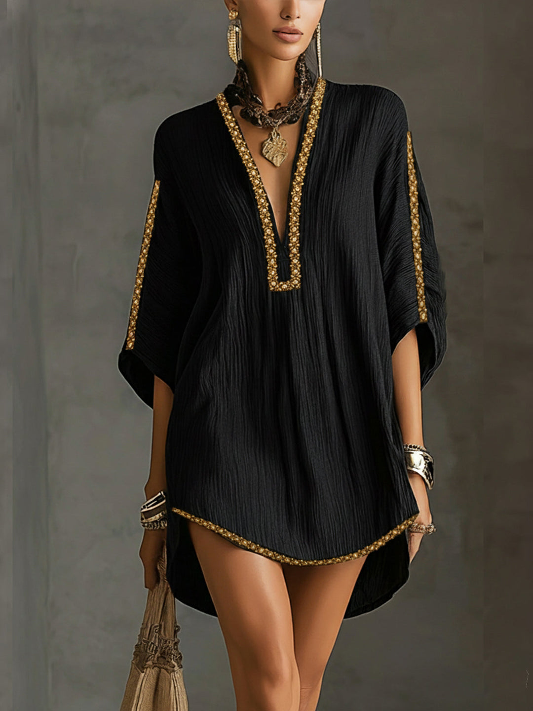 Mirella | Short black dress with deep V-neck