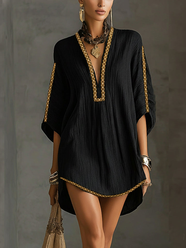 Mirella | Black Short Dress with Deep V-Neck