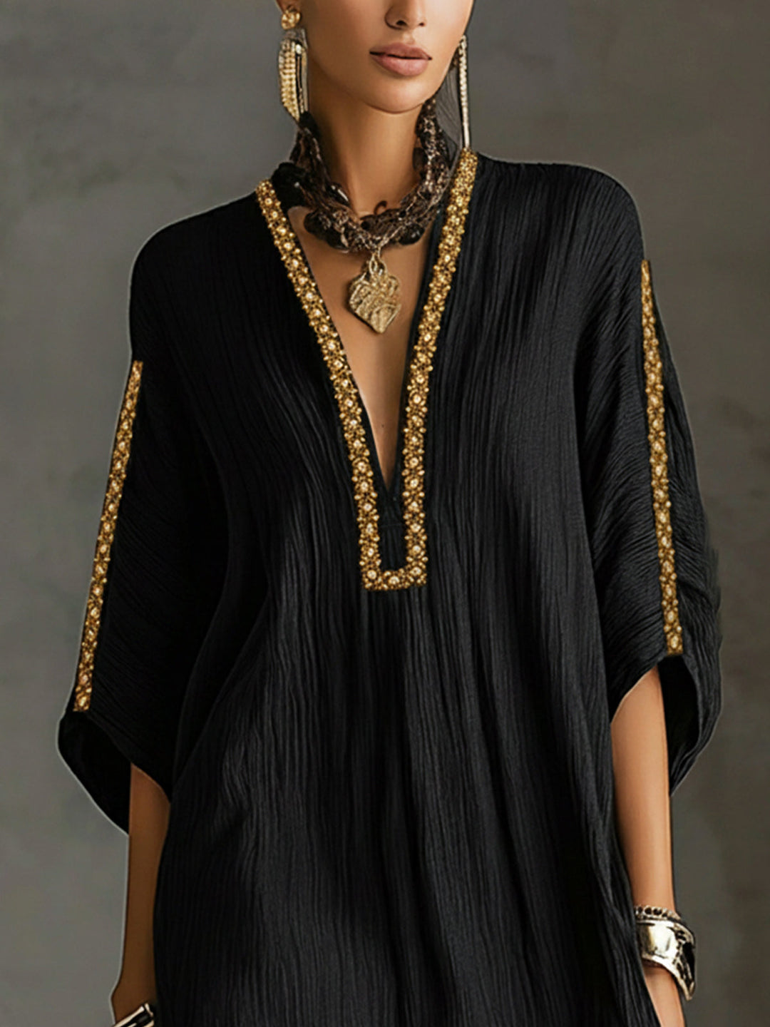 Mirella | Black Short Dress with Deep V-Neck