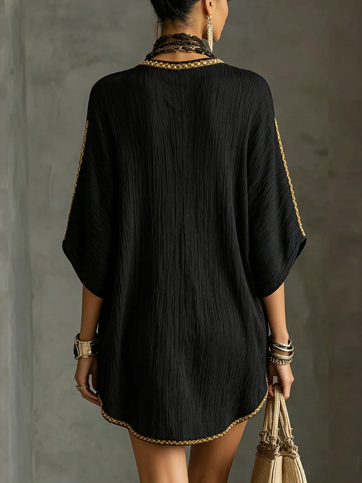 Mirella | Black Short Dress with Deep V-Neck