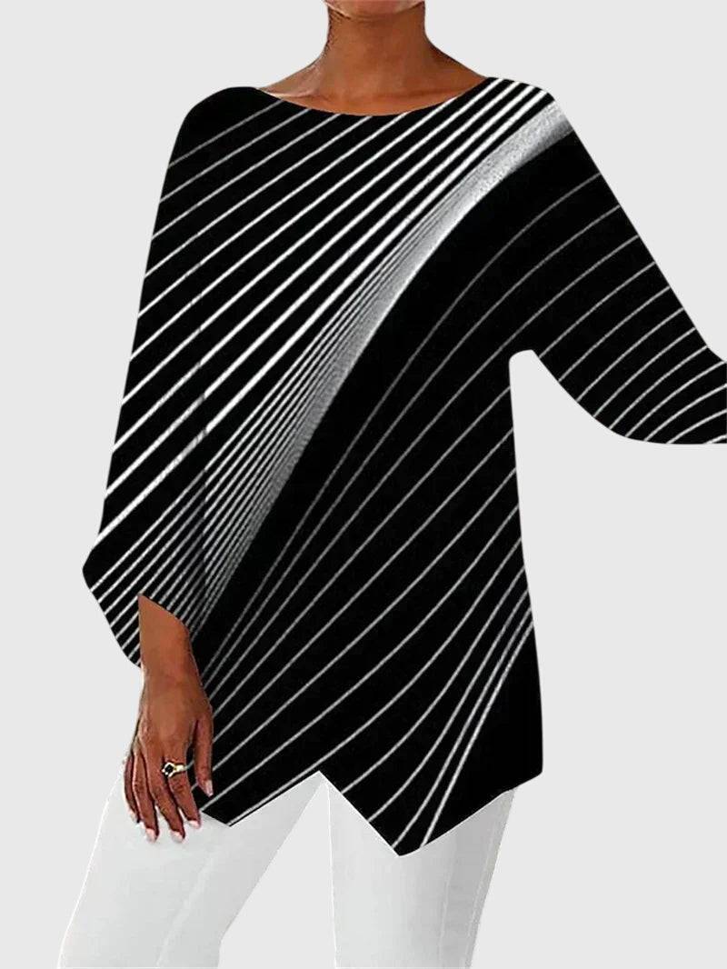 Emma & Rose Cape Town Alayah™ elegant crew neck top in soft fabric, displayed on a hanger with a neutral background.