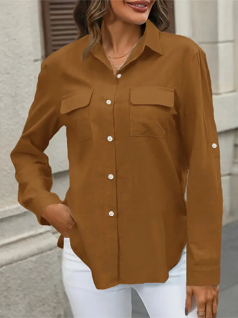 Athena - Cotton Shirt With Front Pockets