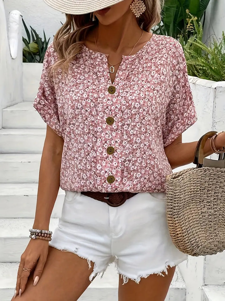 Nanna | Women's Summer Short-Sleeved Blouse with Buttons