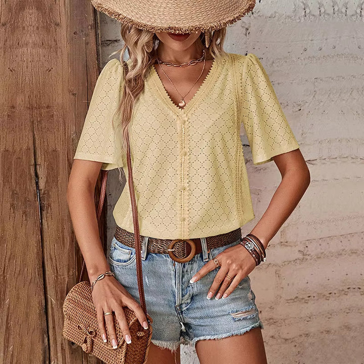 ADELHEID I SHORT-SLEEVED BLOUSE WITH V-NECK