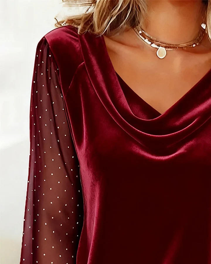 Meital - Swing Collar Paneled Long-Sleeved Top