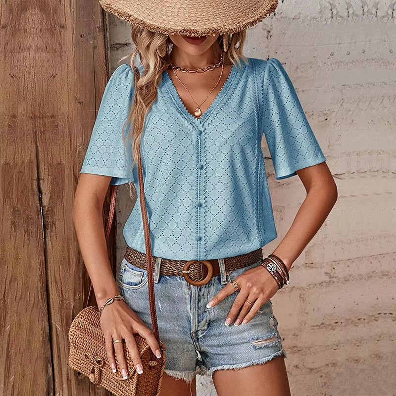 ADELHEID I SHORT-SLEEVED BLOUSE WITH V-NECK