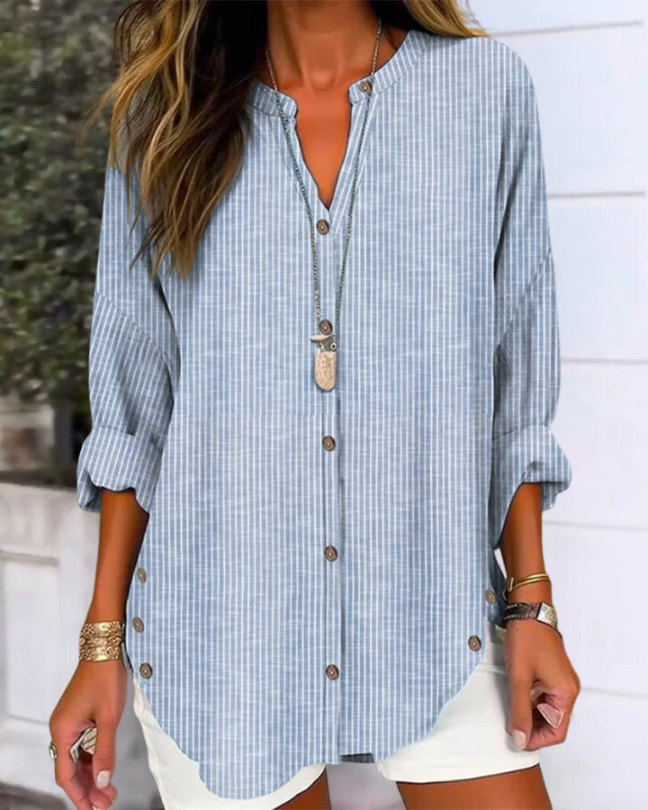 Ruby | Women’s Relaed Striped Button Blouse