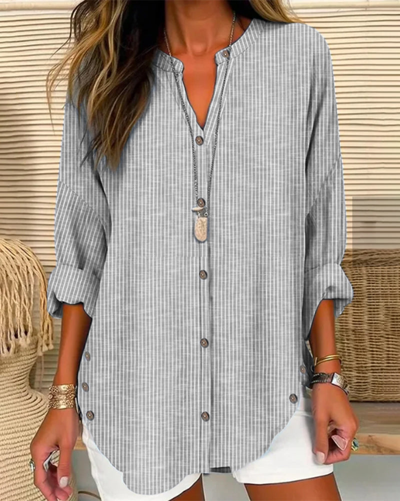 Ruby | Women’s Relaed Striped Button Blouse