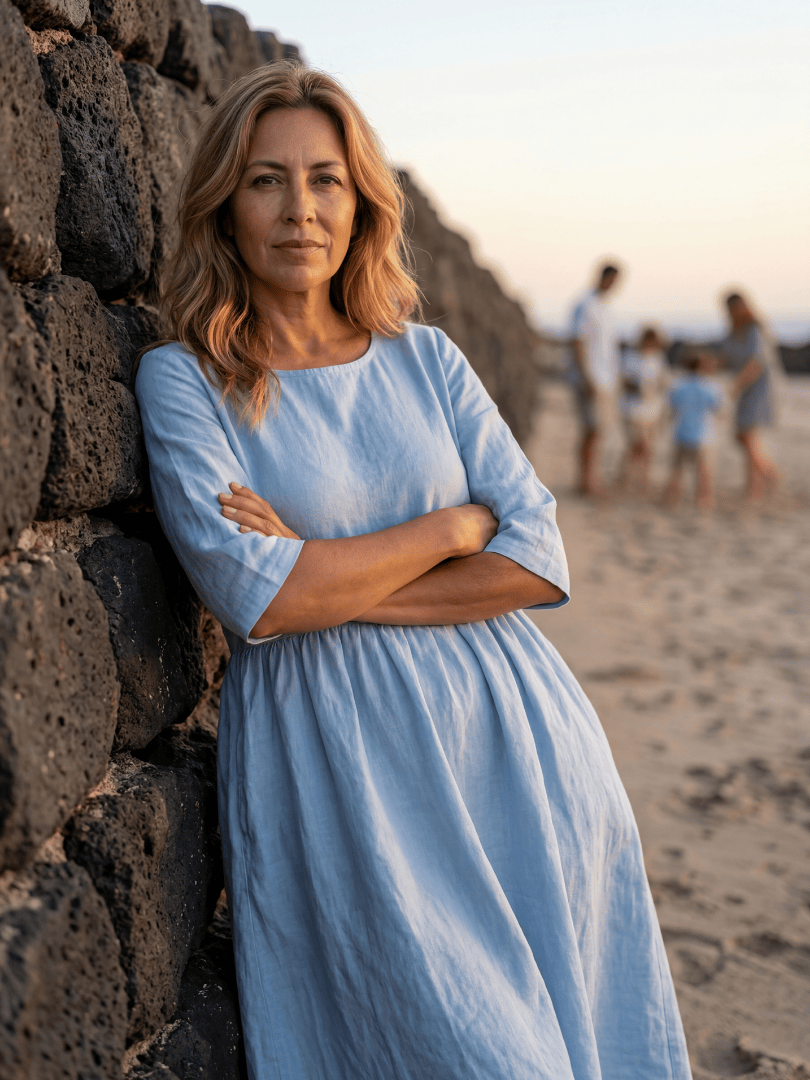 Jasper™ elegant midi dress by Emma & Rose Cape Town, featuring a flowing fabric and stylish design, shown on a model.