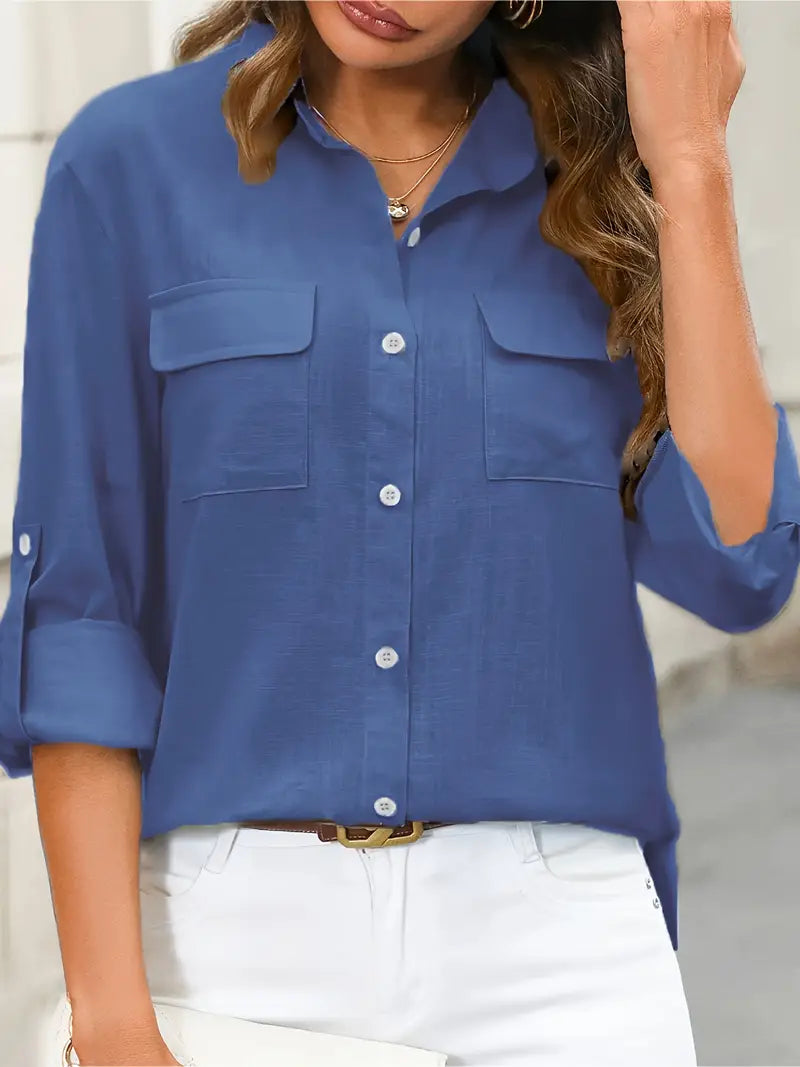 Athena - Cotton Shirt With Front Pockets