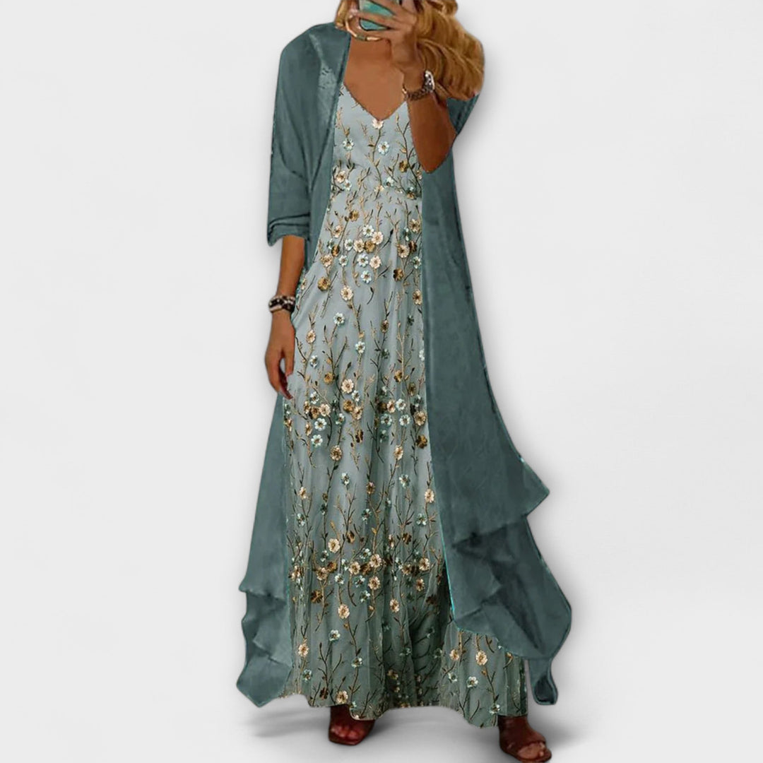 Emma | Ladies Floral V-Neck Layered Maxi Dress