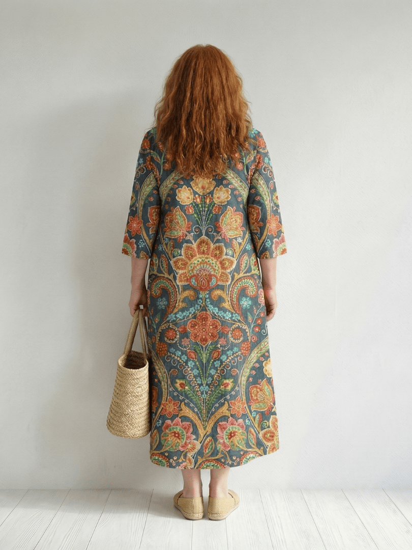 Emma & Rose Cape Town Lara™ Shape Garden Midi Dress featuring a floral print, sleeveless design, and elegant midi length.