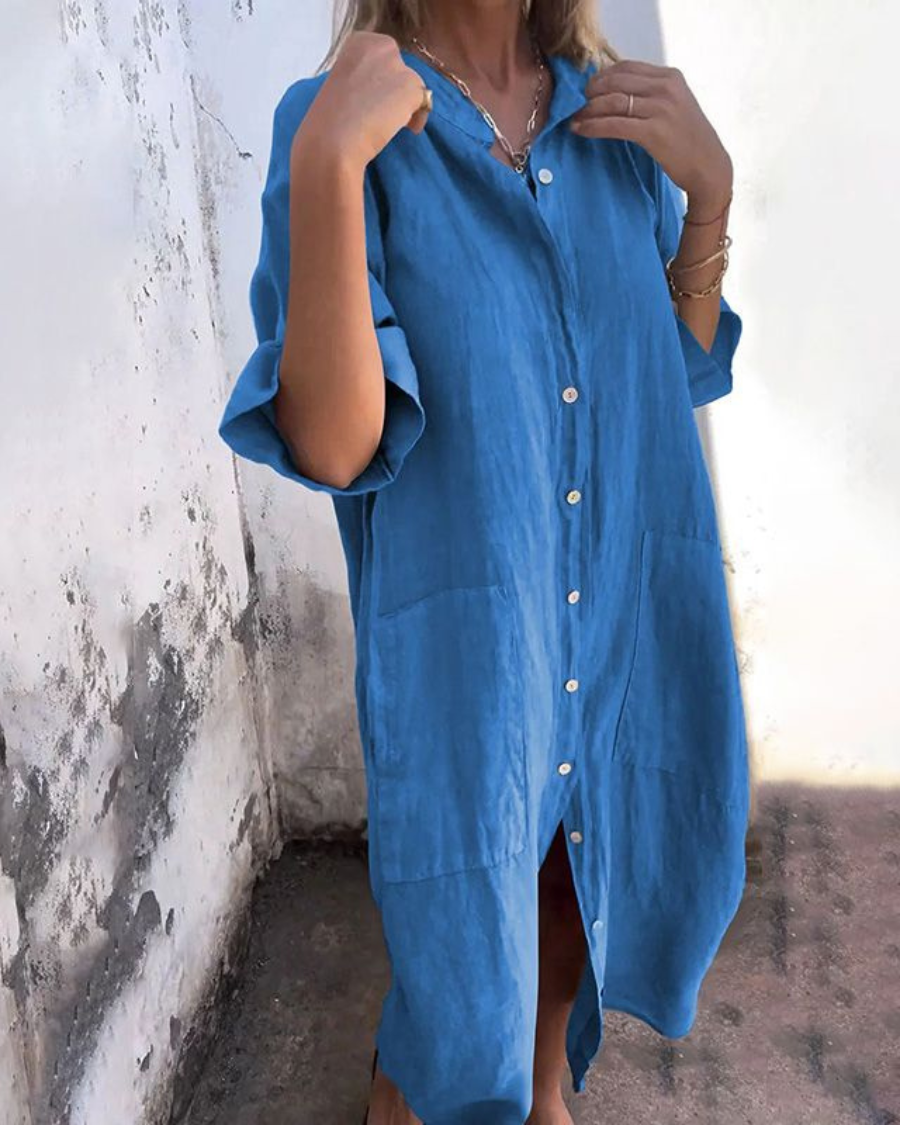 Women’s Shirt Dress | Button Front Pocket Design