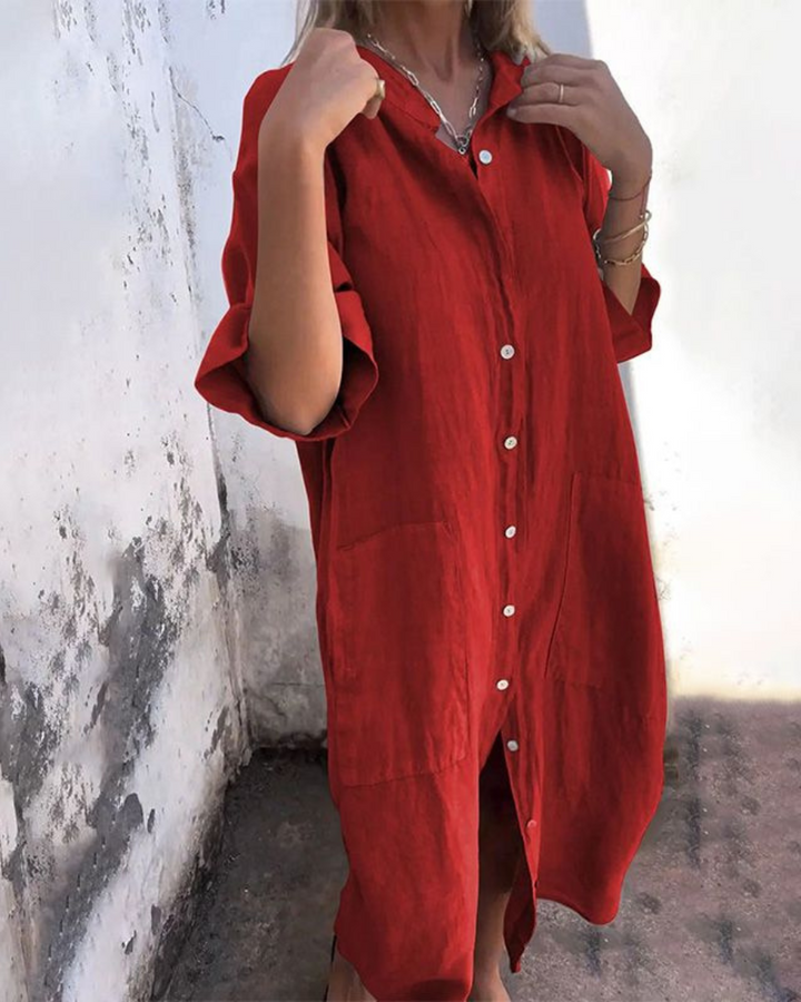 Women’s Shirt Dress | Button Front Pocket Design