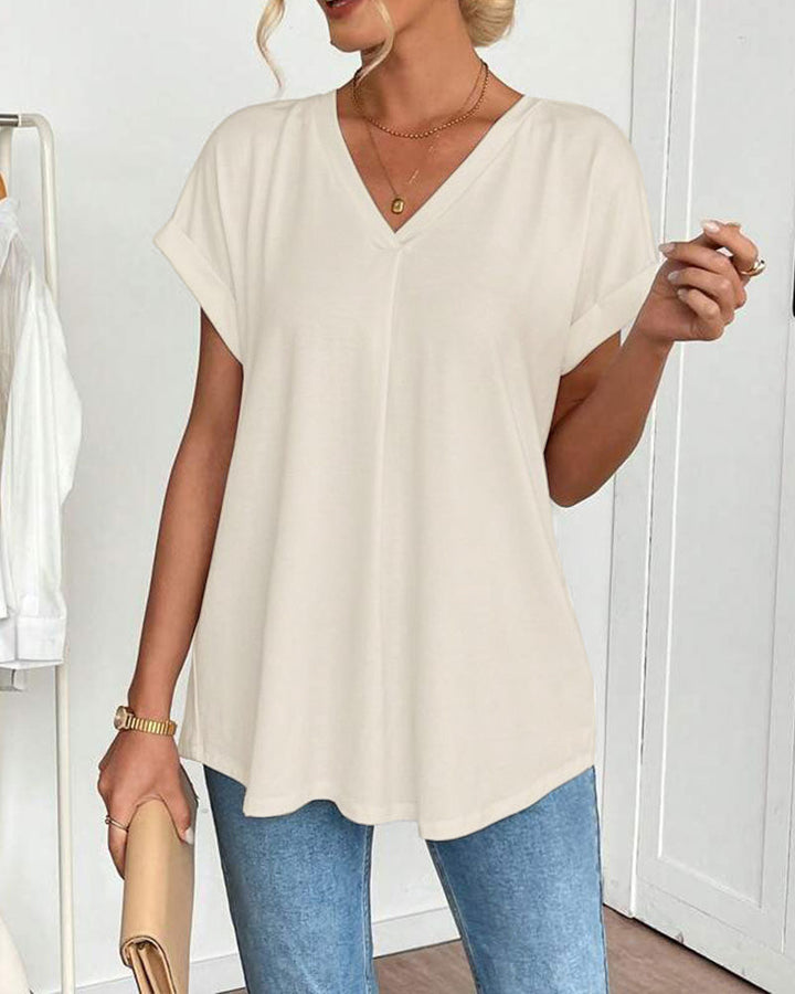 Short Sleeve Solid Color Patchwork Tee