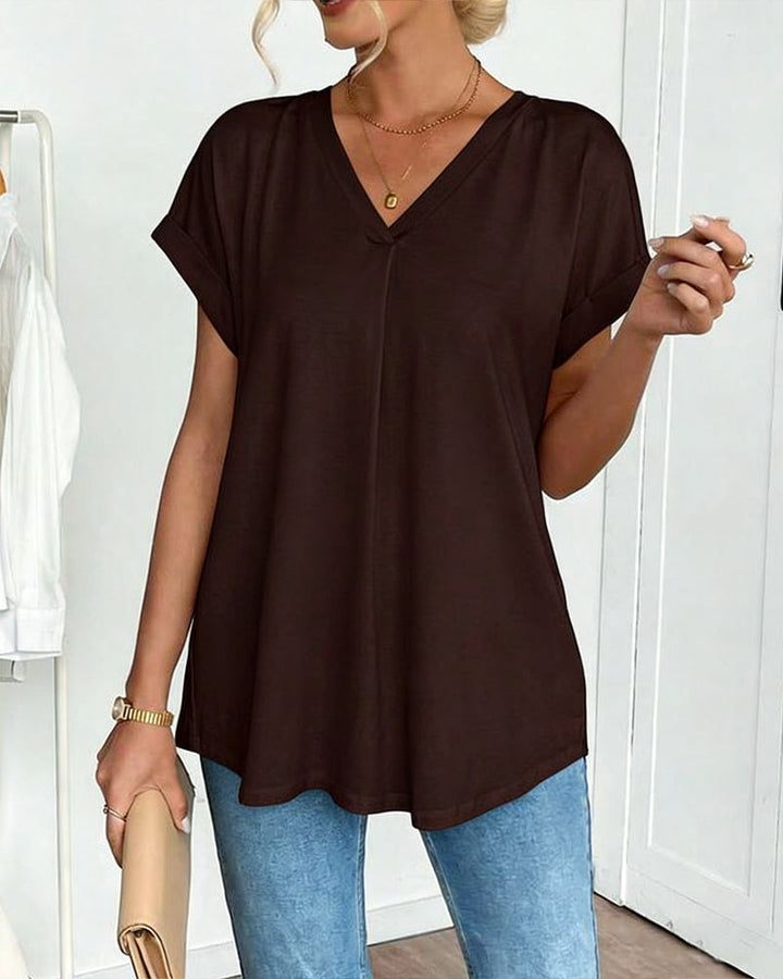 Short Sleeve Solid Color Patchwork Tee
