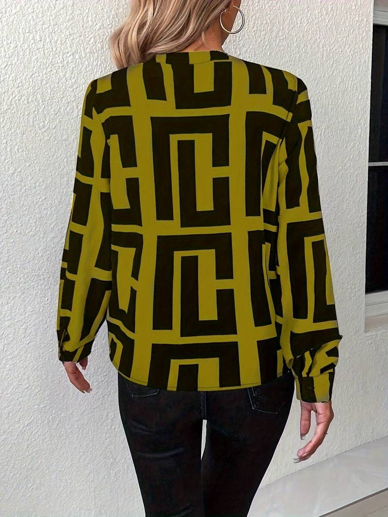 Tzipora - Elegant Long Sleeve Blouse With Geometric Print