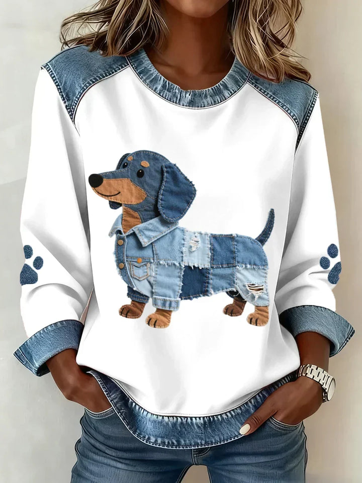 Lilah - Sweatshirt With Dachshund Print And Patchwork