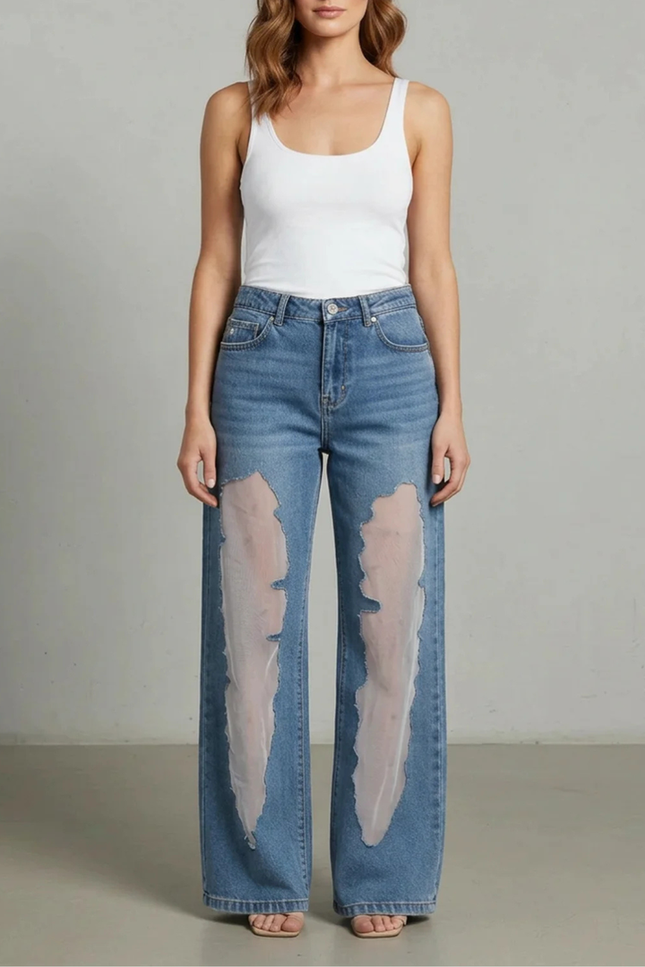 Lunetta – Vintage mesh patchwork – Wide-leg jeans