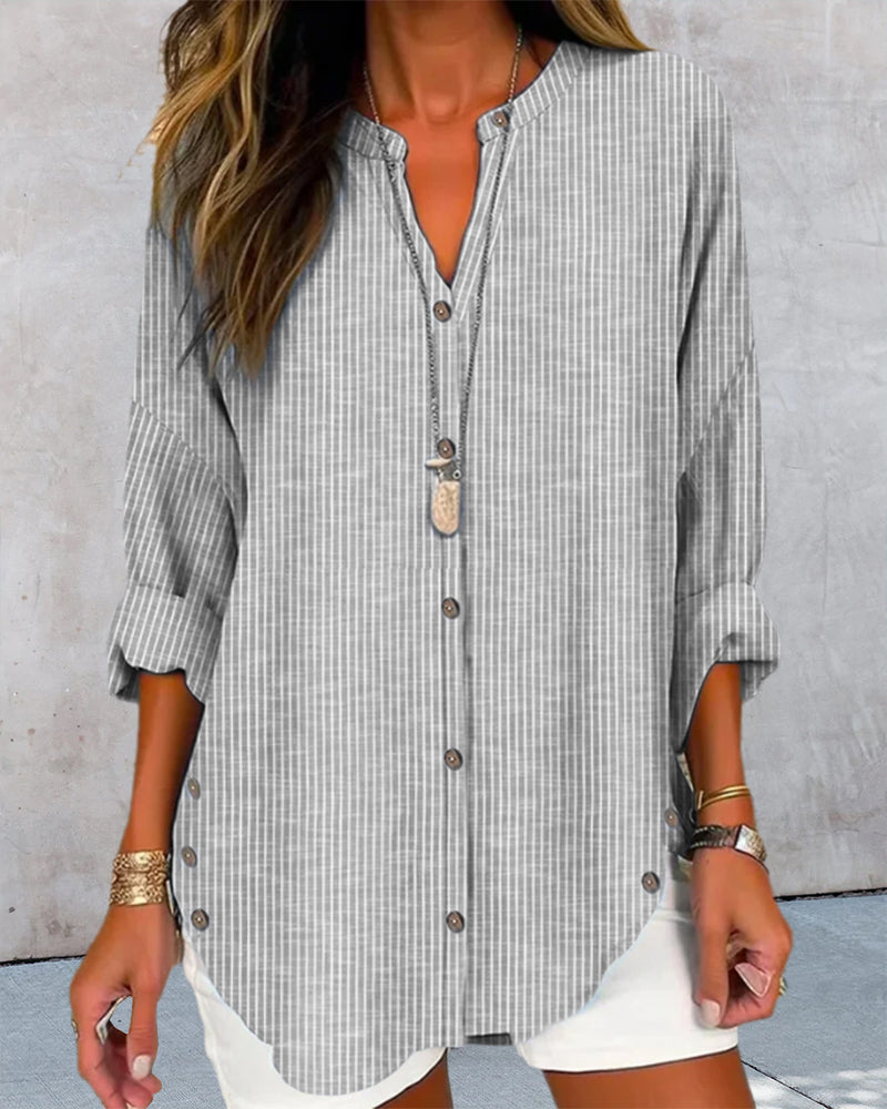 Ruby | Women’s Relaed Striped Button Blouse