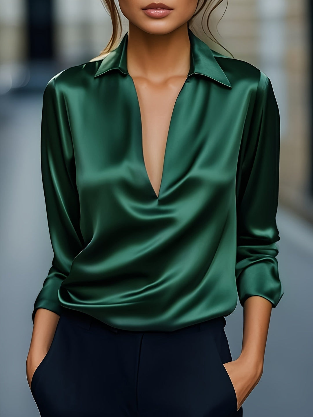 Kyrra – Elegant Satin V-Neck Blouse