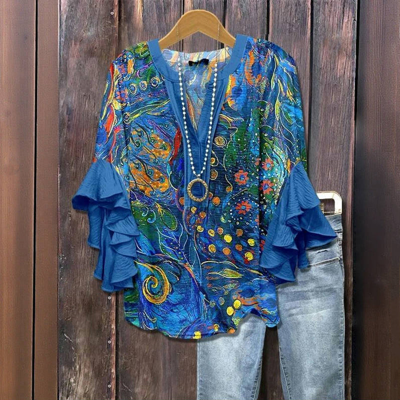 Eden™ - VINTAGE ABSTRACT PRINT BLOUSE WITH ELEGANT DESIGN