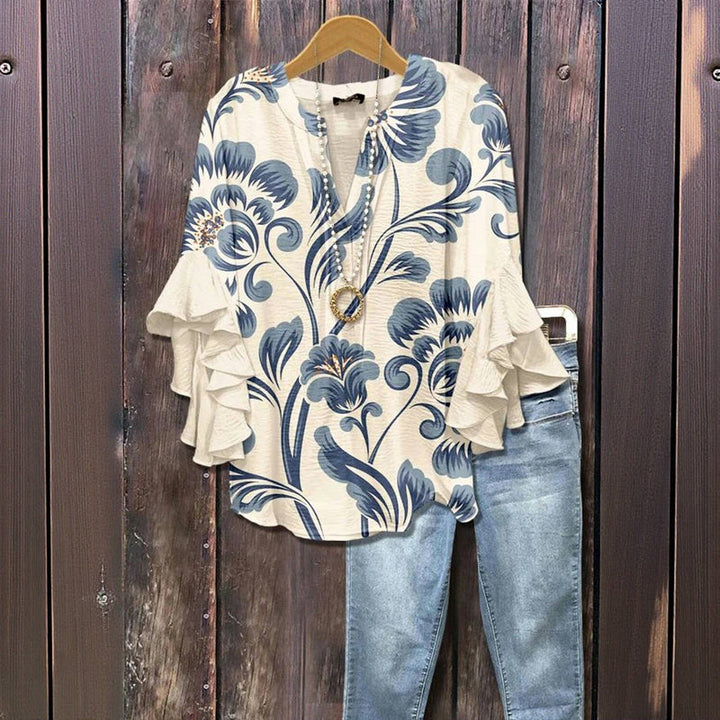 Kiona™ - ELEGANT BLOUSE WITH RETRO FLORAL PATTERN