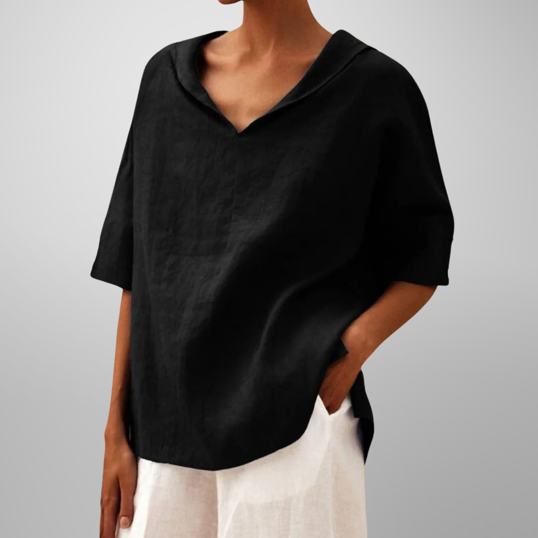 Molly – Relaxed Collar V-Neck Top