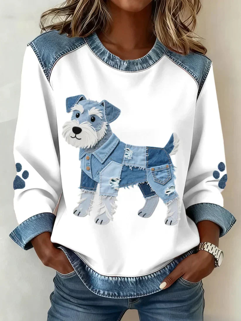 Lilah - Sweatshirt With Dachshund Print And Patchwork