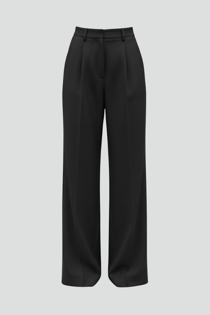 Women’s Wide-Leg Trousers with a High Waist and Front Pleats