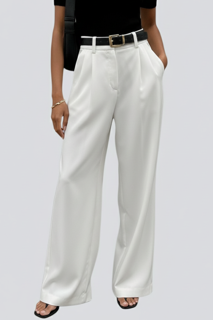 Women’s Wide-Leg Trousers with a High Waist and Front Pleats