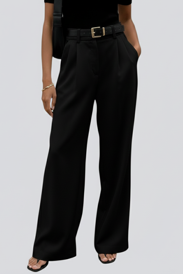 Women’s Wide-Leg Trousers with a High Waist and Front Pleats