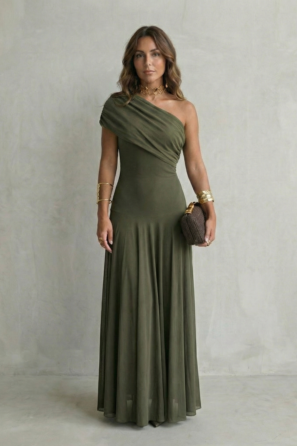 Bellamare – Elegant draped neckline – One shoulder maxi dress