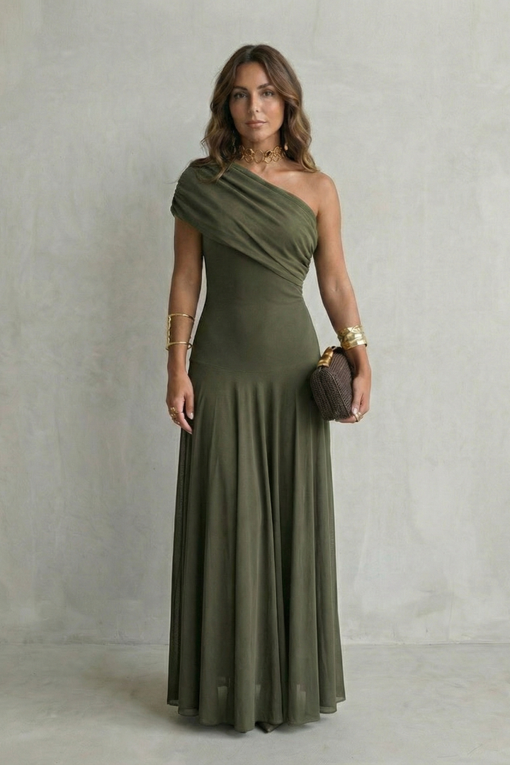 Bellamare – Elegant draped neckline – One shoulder maxi dress