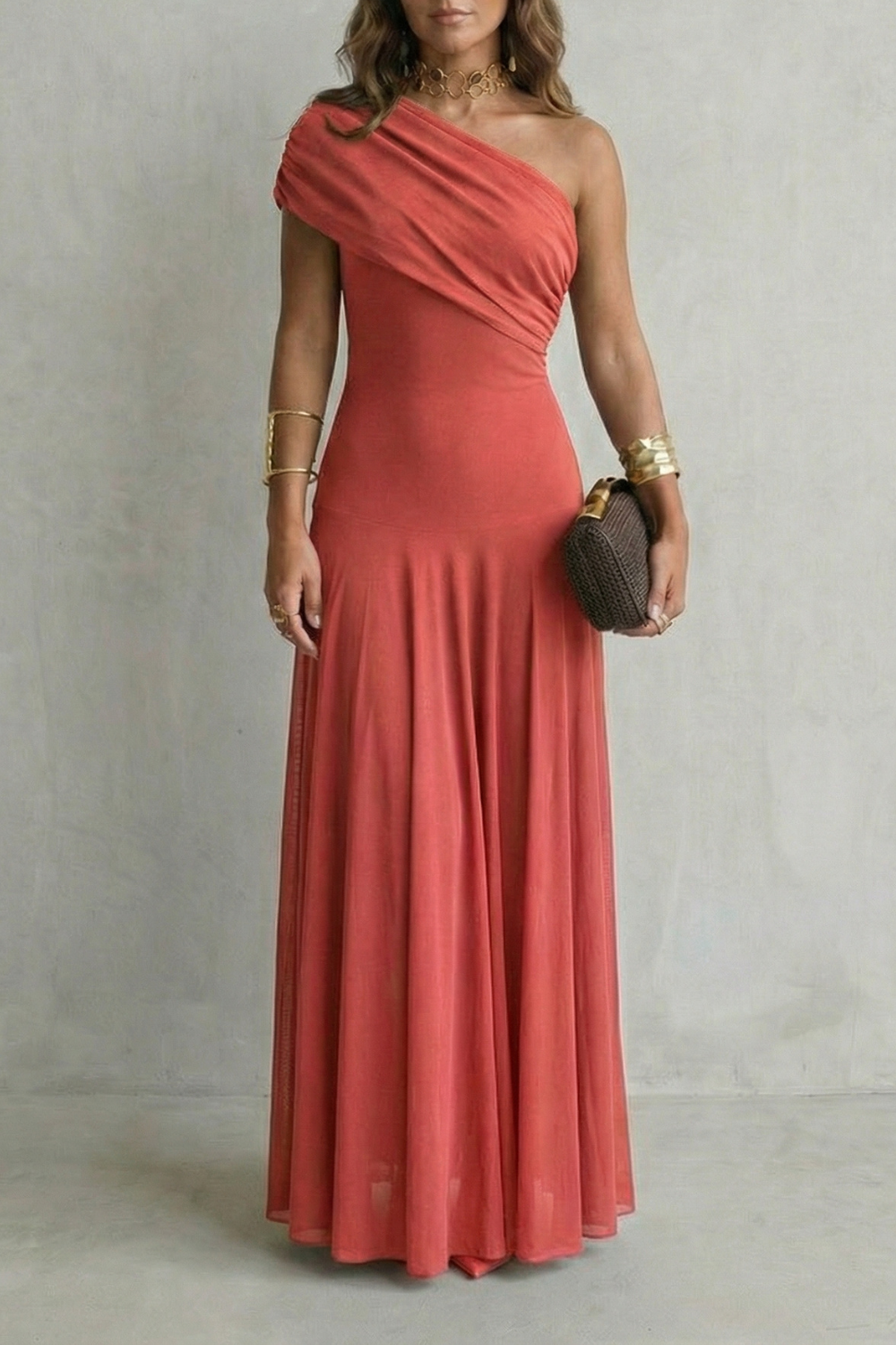 Bellamare – Elegant draped neckline – One shoulder maxi dress