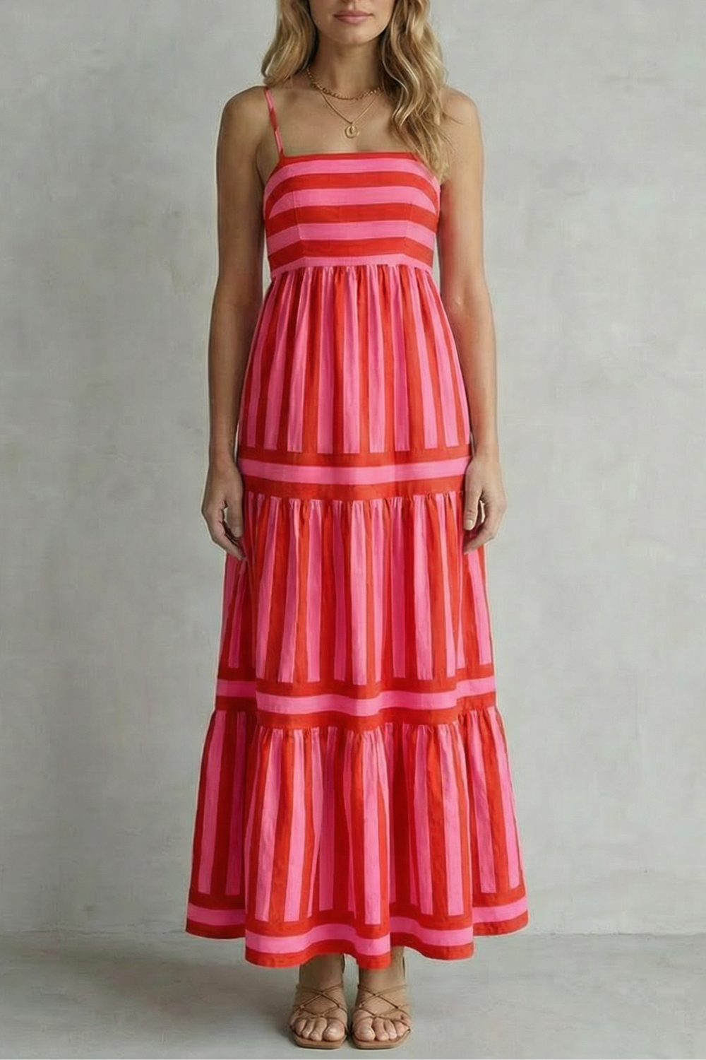 Candessa – Playful stripe tiers – Strappy maxi dress