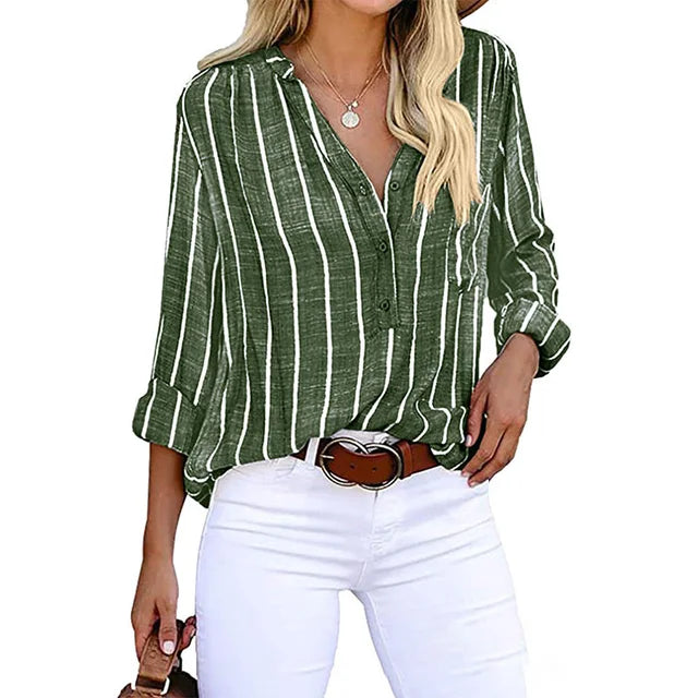 Maddie - Striped Button-Up Shirt
