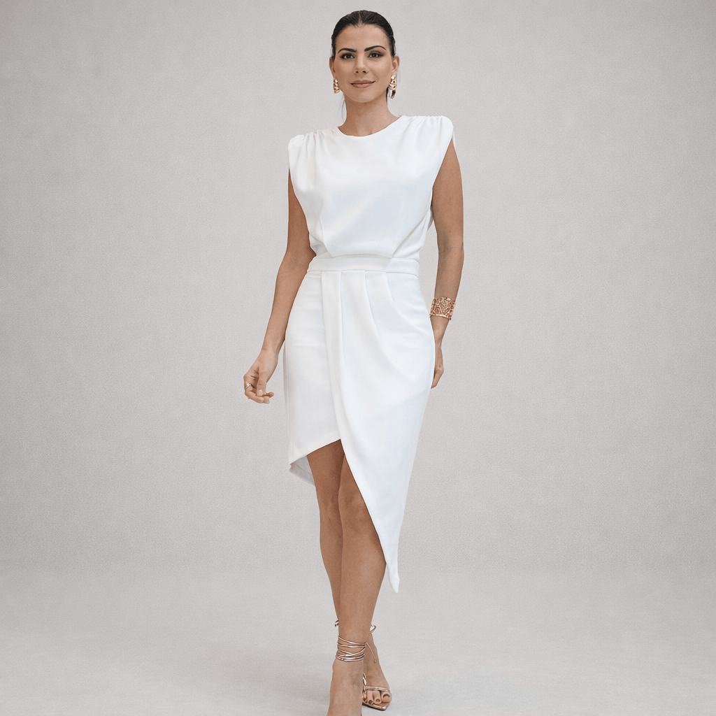 Alessia™ flowing dress by Emma & Rose Manhattan featuring lightweight fabric and elegant design, displayed on a model.
