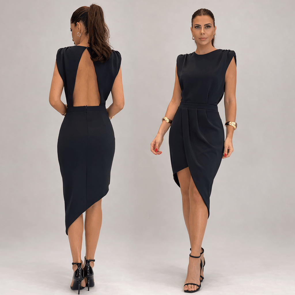Alessia™ flowing dress by Emma & Rose Manhattan, lightweight fabric with a relaxed fit and elegant design, shown on a model.