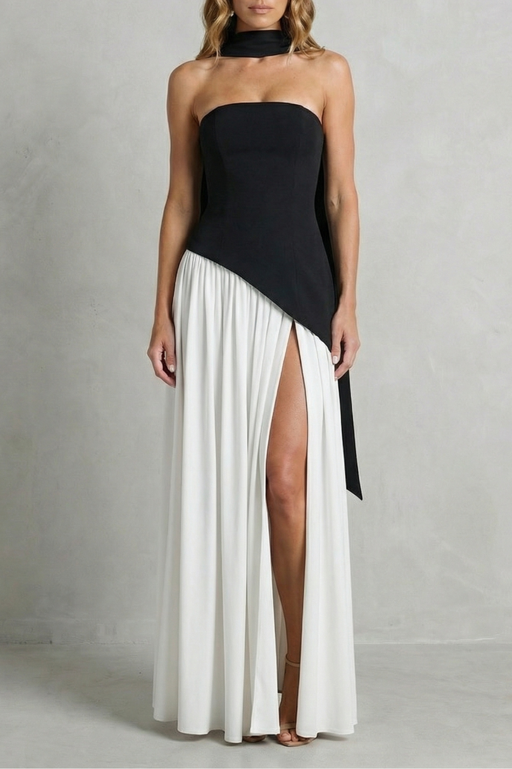 Elarisse – Asymmetric drape accent – Strapless formal gown