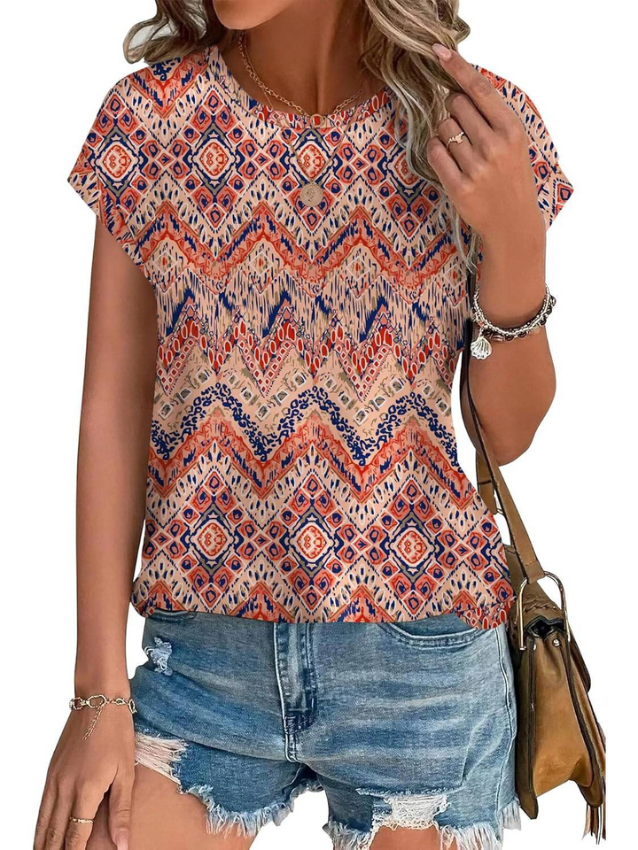 Faye | Women's Lightweight Botanical Leaf Print Cap Sleeve Top