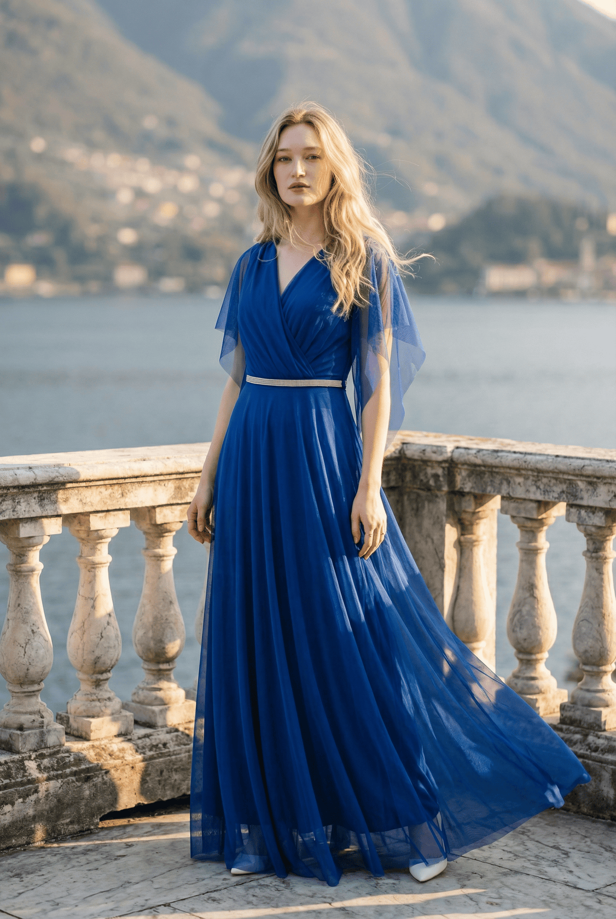 Phaedra™ Federica dress by Emma & Rose Cape Town featuring soft luxurious fabrics and a stylish belt on an elegant abiti.