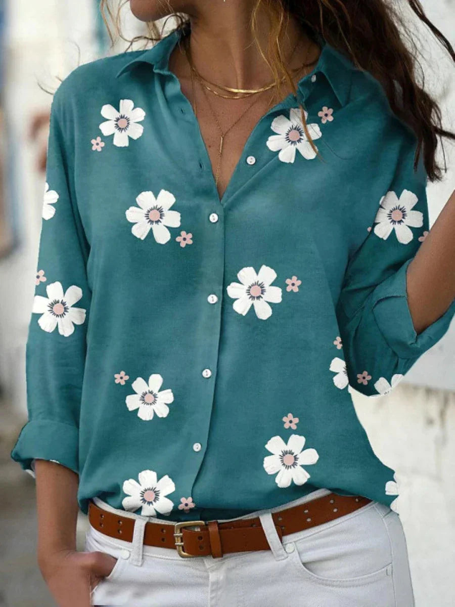 Madelyn | Ladies Floral Button-Up Long Sleeve Shirt Top