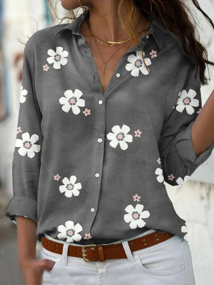 Madelyn | Ladies Floral Button-Up Long Sleeve Shirt Top