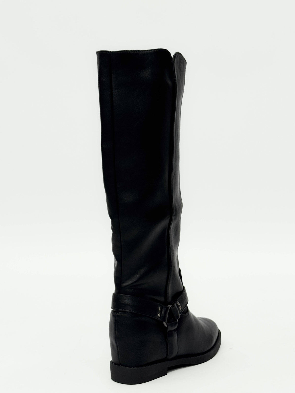 Ximena™ Emma & Rose Cape Town rider boots in black leather with ankle straps and low stacked heel.