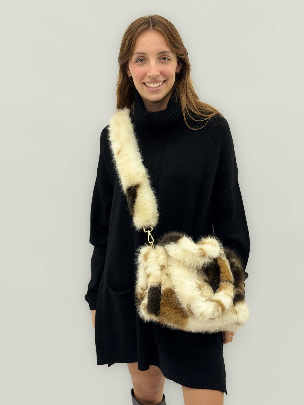 Emma & Rose Cape Town Talita faux fur leopard handle bag with stylish animal print and elegant design.