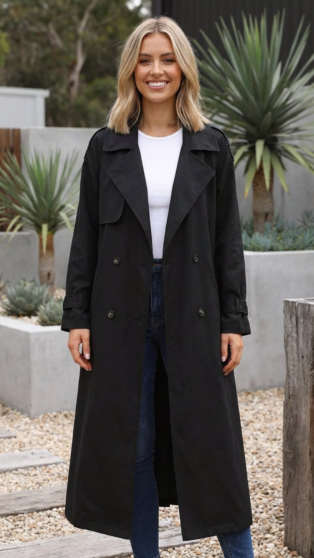 Women’s Double-Breasted Long Trench Coat
