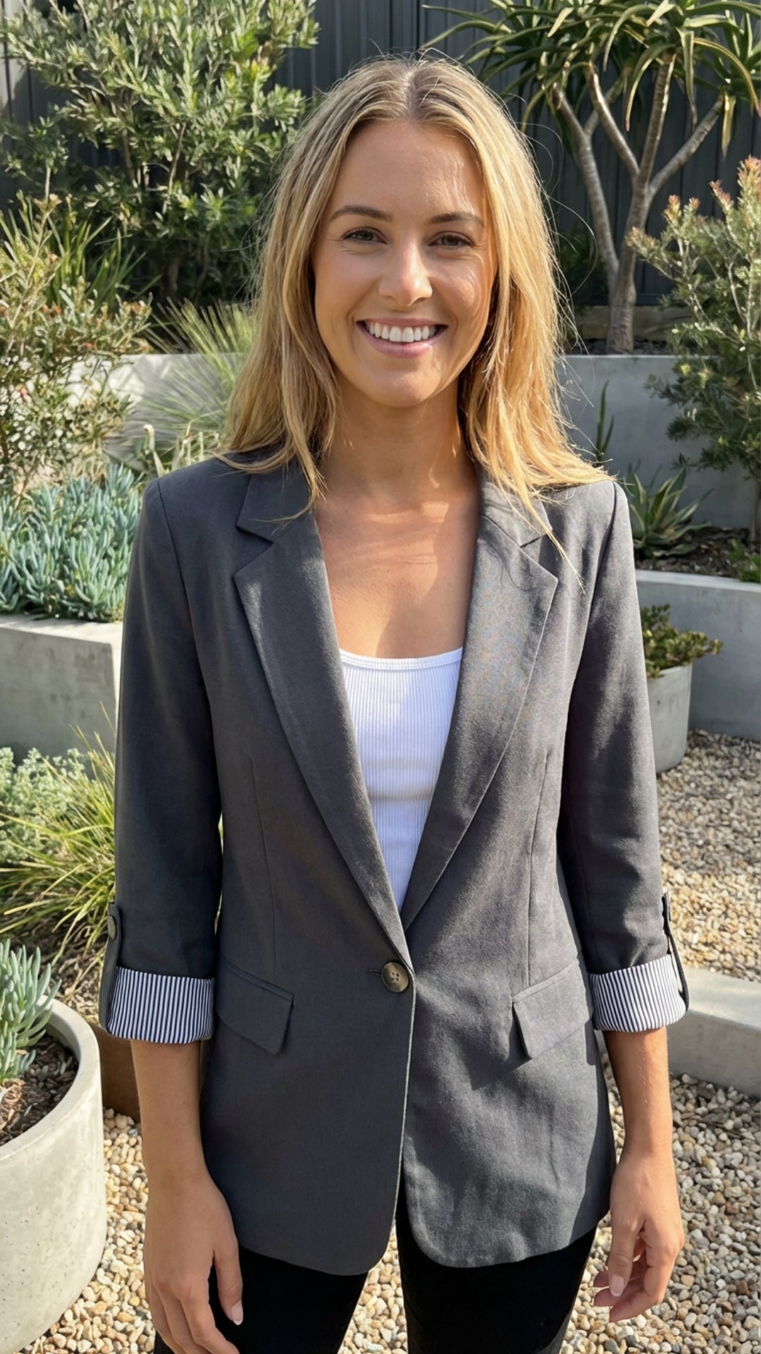 Women's Long Fitted Blazer with Roll-up Sleeves
