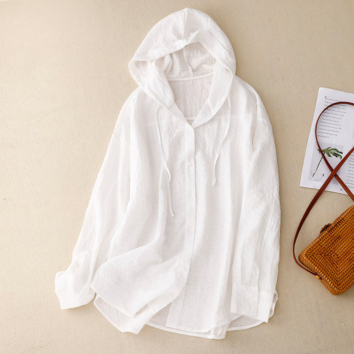 Women’s Blouse | Hooded Long Sleeve Button-Up